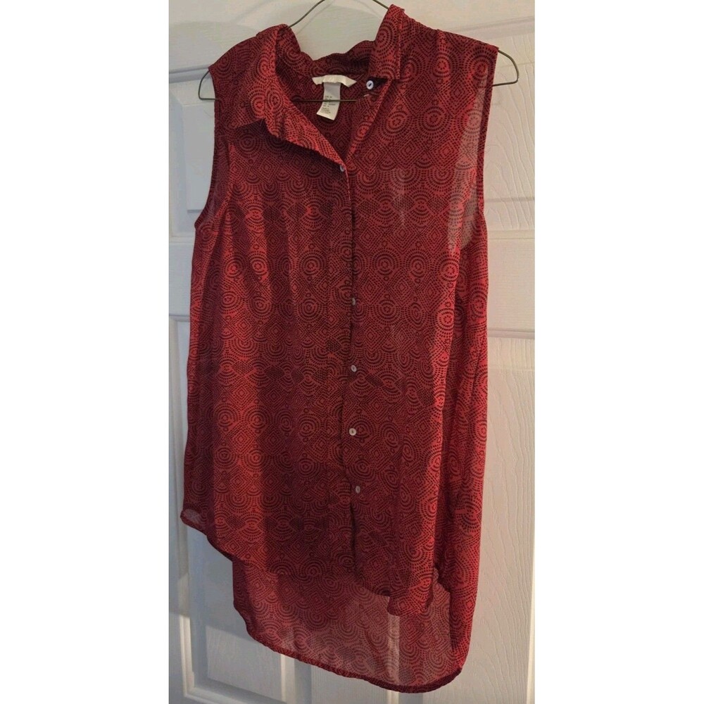 H&M Button Up Sleeveless Red Black Design Size 6 US EuR 36 Blouse